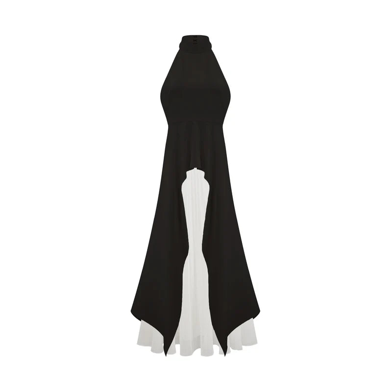 Vestido largo de capas con escote halter de Inés