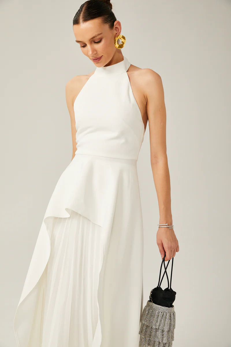 Vestido largo de capas con escote halter de Inés