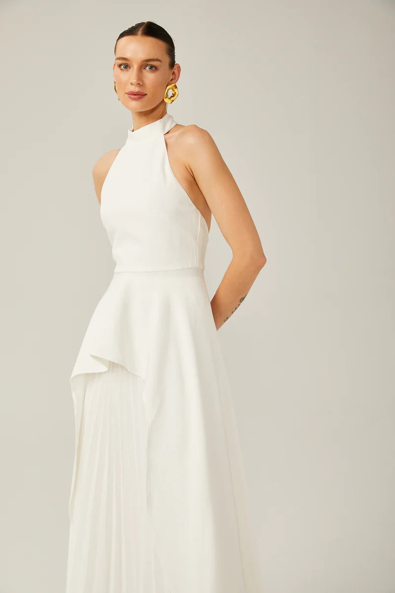 Vestido largo de capas con escote halter de Inés