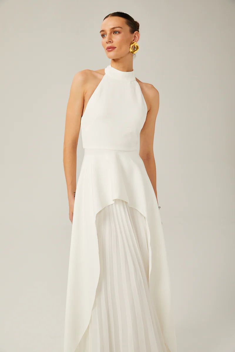 Vestido largo de capas con escote halter de Inés