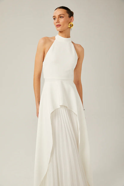 Vestido largo de capas con escote halter de Inés