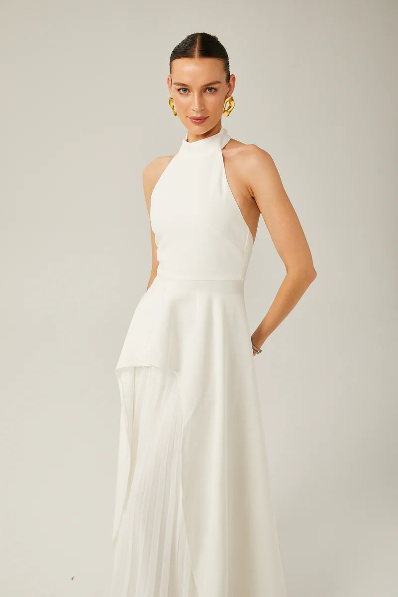 Vestido largo de capas con escote halter de Inés