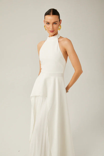 Vestido largo de capas con escote halter de Inés
