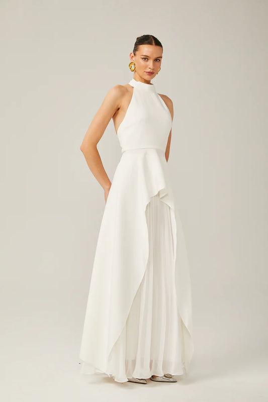 Vestido largo de capas con escote halter de Inés