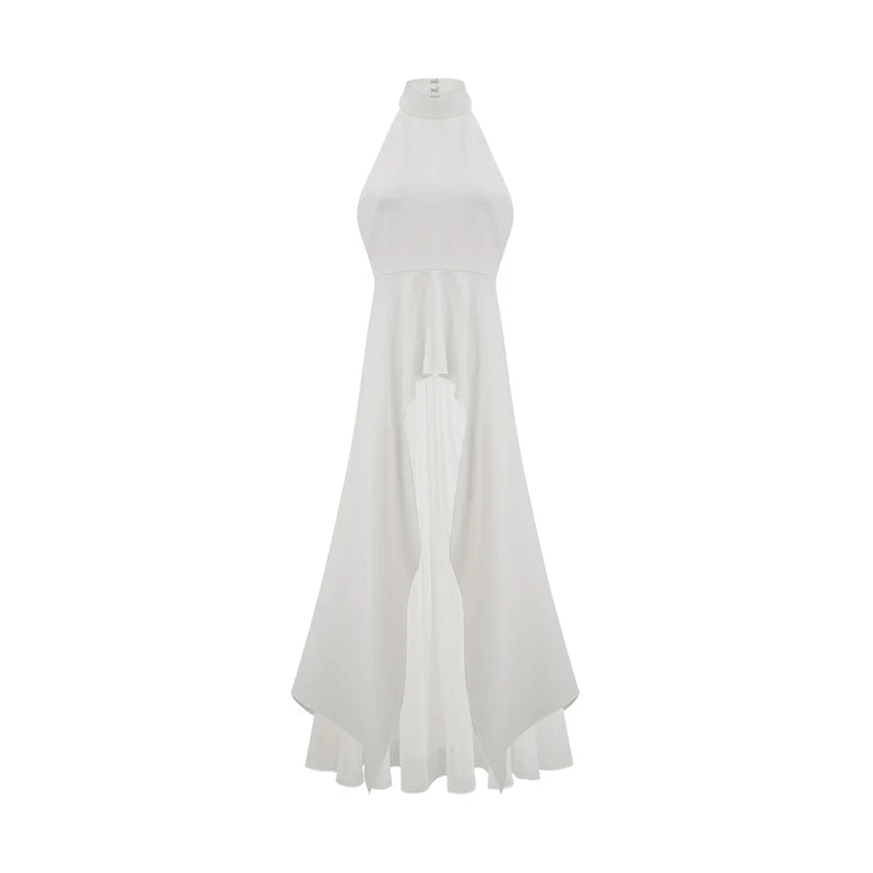 Vestido largo de capas con escote halter de Inés