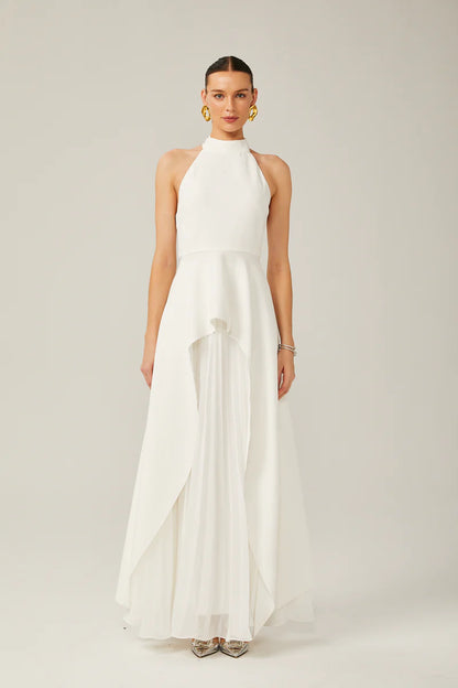 Vestido largo de capas con escote halter de Inés