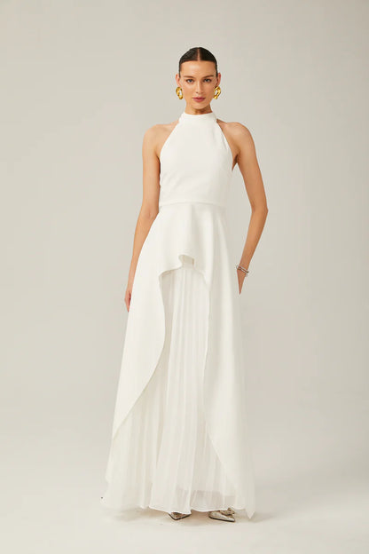 Vestido largo de capas con escote halter de Inés