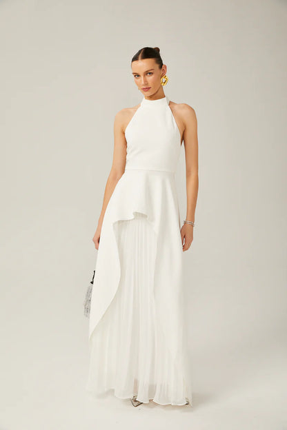 Vestido largo de capas con escote halter de Inés
