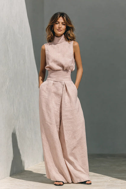 Maria - Conjunto top y pantalones anchos en algodón y lino
